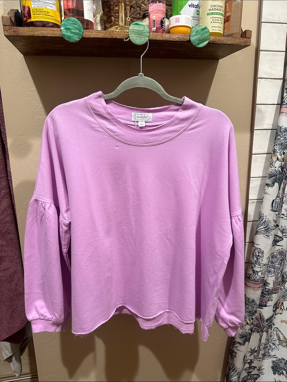 Mud Pie Lilac Puff-Sleeve Crewneck Sweatshirt
